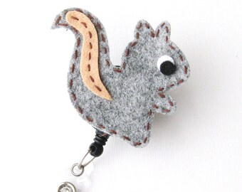 Baby Squirrel - Name Badge Holders - Cute Badge Reels - Unique Retractable ID Badge Holder - Felt Badge Reel - RN Badge - BadgeBlooms