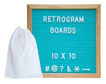 Ocean Teal Felt Felt - Oak Frame Retro Letter Board 10 x 10 inch with 300 White interchangeable letters and FREE letter bag