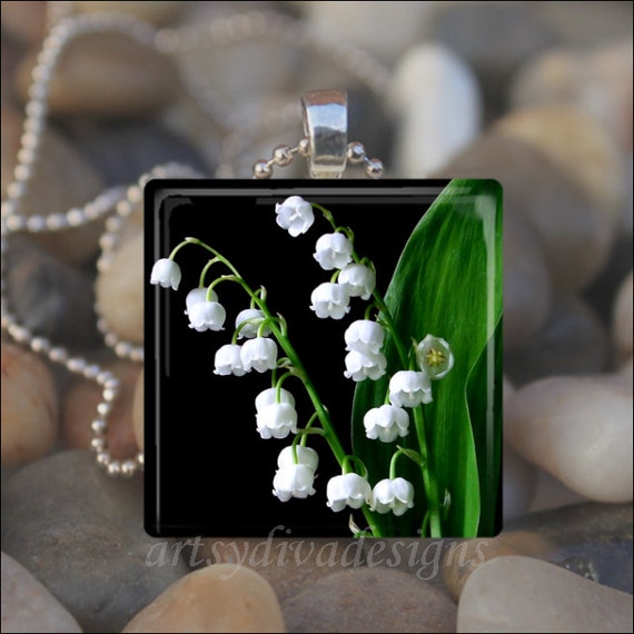 LILY OF the VALLEY Easter Flowers Lilies Spring Floral Glass Tile Pendant