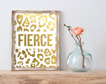 Fierce Leopard Print Gold Foil Print FREE US SHIPPING