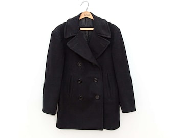 Genuine Vintage Wool Navy Pea Coat, Size 36