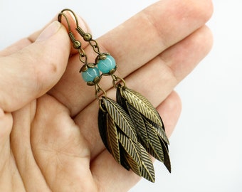 Turquoise earring Blue earring Leaf earring Boho jewelry Anniversary gift for wife gift for mom birthday gift for sister gift for girlfriend