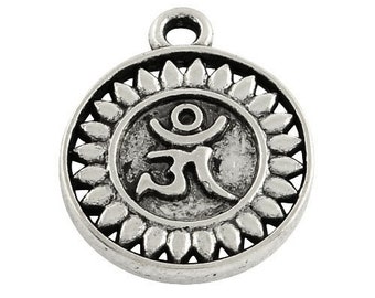 Packet 20 x Antique Silver Tibetan 15mm Ohm Charm/Pendant ZX11455