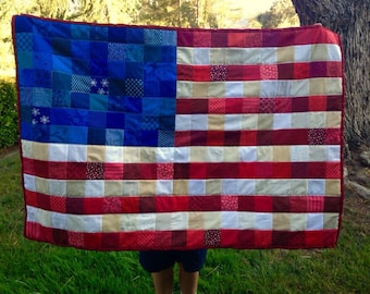 AMERICAN FLAG QUILT / red white & blue / stars and stripes / Americana - handmade