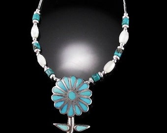 Old Zuni Pendant on Liquid Silver Necklace