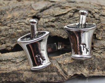 Sterling RX Cufflinks Cuff Links Mortar Pestle Pharmacy Pharmacist