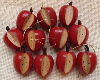 Wood apple Christmas ornaments for upcycle, repurpose, DIY - sliced red apple doll house miniatures - 1" (2.5cm) - quantity: 11