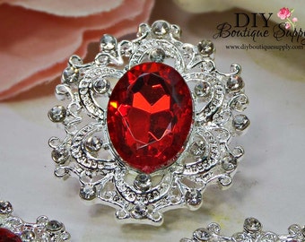 Large RED Rhinestone Buttons Crystal Buttons Flatback Embellishment For Shoe Clips Invitations Headbands Bows flower centers 3pc 35mm 793045