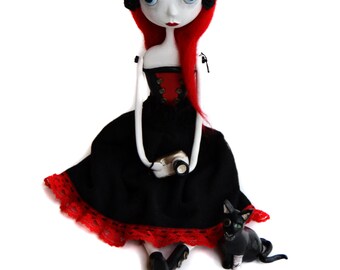Custom Art Doll - OOAK Art Doll - Gothic Art Doll - Gothic Cat