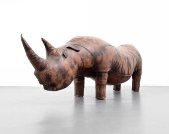 Large Leather Rhinoceros Attributed to Abercrombie & Fitch, 79""L