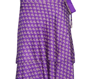 Women's Reversible Short Wrap Skirt Purple Premium Silk Two Layer Hippie Chic Gypsy Printed Skirts