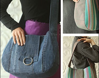 Side Note Satchel PDF sewing epattern - roomy tote bag to make from fabric or recycled denim jeans