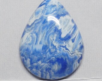 Handmade Teardrop Cabochon Blue and White Polymer Clay