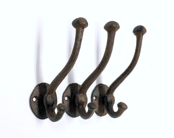 3 antique hooks, rustic hooks, cast iron hook, cast iron hooks, antique hardware, towel hook, vintage hook, wall hook, coat hooks