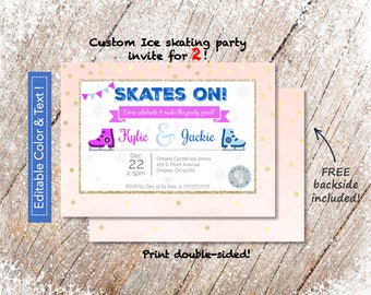 Cute Ice Skating Party Invite for 2 in 5x7_PRINTABLE PDF
