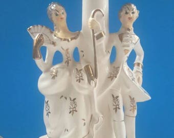 Beautiful Mid Century Ceramic Lamp Without Shade, Made In Japan, Colonial Figures Lamp, Retro, Vintage Lamp.