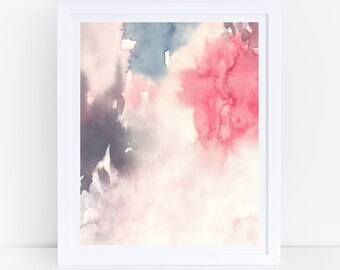 Abstract Flowers, Watercolor Flowers, Abstract Printable Wall Art, Pink Blue Gray Print, Abstract Florals, Watercolor Printable Art, Modern