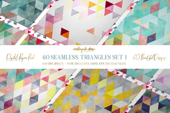 Digital paper Seamless Backgrounds - 60 Watercolor Triangles - Now with EPS Vector Files included, Planner Printable