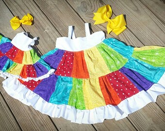Rainbow dress, rainbow patchwork dress, rainbow outfit