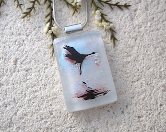 Heron Necklace, Fused Glass Jewelry, Bird Necklace, Dichroic Necklace, Crane Necklace, Dichroic Jewelry,Silver Necklace Included, 081216p105