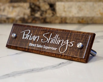 Rustic Desk Name Plate Personalized with your name and title 2.5 x 10 inches