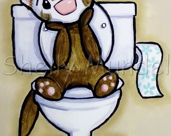 Potty Painting - Thinking - Ferret Art Print - by Shelly Mundel