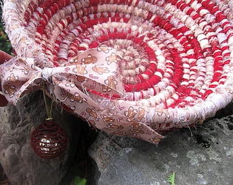 GINGERBREAD MOCHA Textile art BaSKeT BoWL with beLL