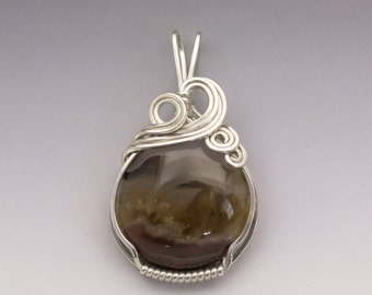 Black Rock Desert Thunderegg Agate Sterling Silver Wire Wrapped Pendant - Ready to Ship!