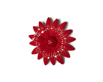 Cherry Red Enamel Flower Brooch, 1960s Mod Flower Pin, Flower Power Brooch, Costume Jewelry