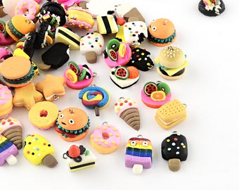 5 Polymer Clay Charms Cute Assortment of Handmade Food - E395