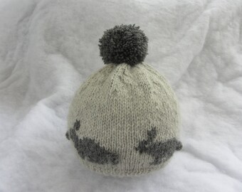 All natural alpaca baby hat with bunnies. Size 12-18 months.