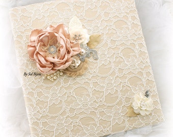 Wedding Lace Photo Album in Ivory Champagne Blush Elegant Vintage Style