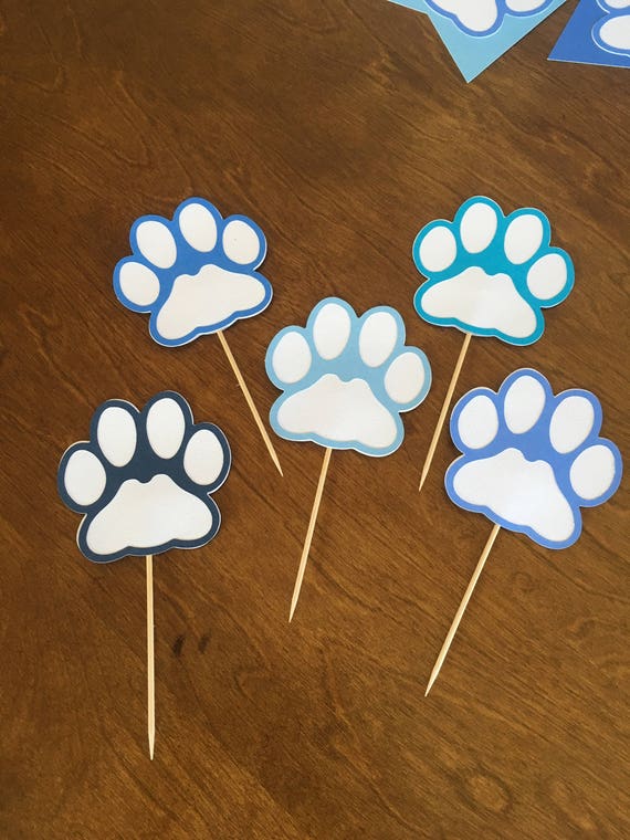 12 Paw Print Cupcake Toppers Puppy Birthday Pet Cake Smash