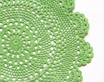 Bright green hand dyed Crochet Doily Vintage doily