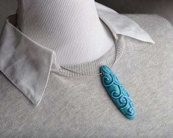 Ceramic Sliptrailed Jewelry Pendant Necklace by Symmetrical Pottery