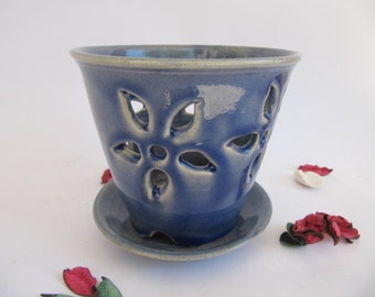 ceramic cutlery holder with blue glaze