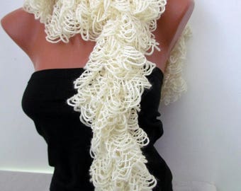 Wool ruffle scarf hand knitted Ruffle scarf lace scarf