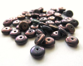 Tiny Deep Purple Disks with Metallic Luster Finish, 6mm - 50 pieces