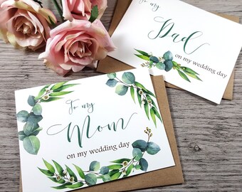 Set of 2, To My MOM Card, To My DAD Card, Mother of the Bride Card, Father of the Bride Card, Mother Card, Father Card, Greenery Wedding