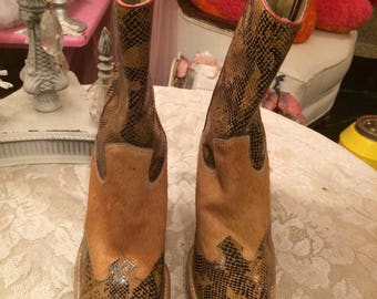 Mia Unworn Cowhide and Snake Western Boot
