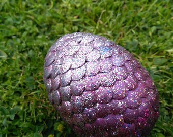 Dragon egg silver to purple with glitter sparkles, OOAK, hand painted. 8cm tall. Dragon Cosplay.