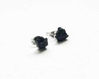 Raw Tourmaline Earrings - Black Tourmaline Earrings - Raw Stone - Mens Earrings - Healing Crystal Earrings - Stud Earrings -Asymmetrical