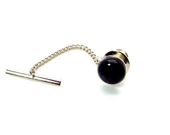 Onyx Tie Tac, Black Onyx Tie Tac, Black Tie Tac with Chain