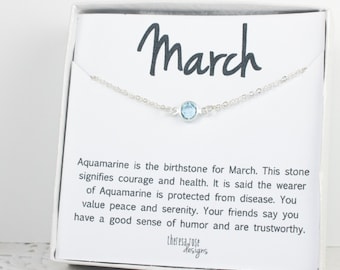 March Birthstone Necklace, March Silver Necklace, Aquamarine Silver Necklace, March Birthstone Jewelry, Gifts Under 20