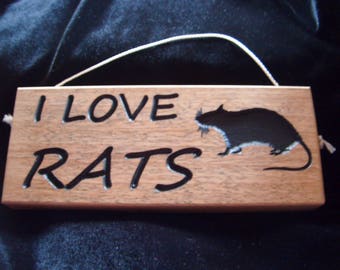 Handmade recycled wood hanging sign - rats, rodents