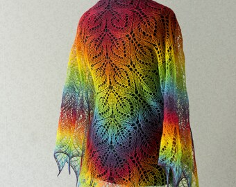Knit Rainbow triangular shawl, hand knit shawl - Mother day gift idea
