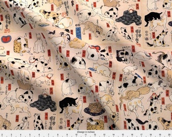 Retro Cats Fabric - Kuniyoshi'S Cats By Katielukas - Retro Cats Cotton Fabric By The Yard With Spoonflower