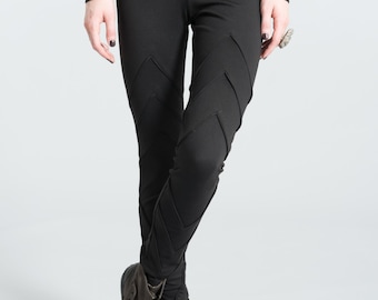 Designer Long Leggings / Women''s Tights / Fashion Pants / Black Jeggings / Trendy Pants / Marcellamoda - MP0132