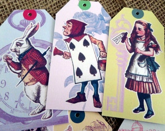 6 Alice in Wonderland Themed Vintage Style Gift Tags