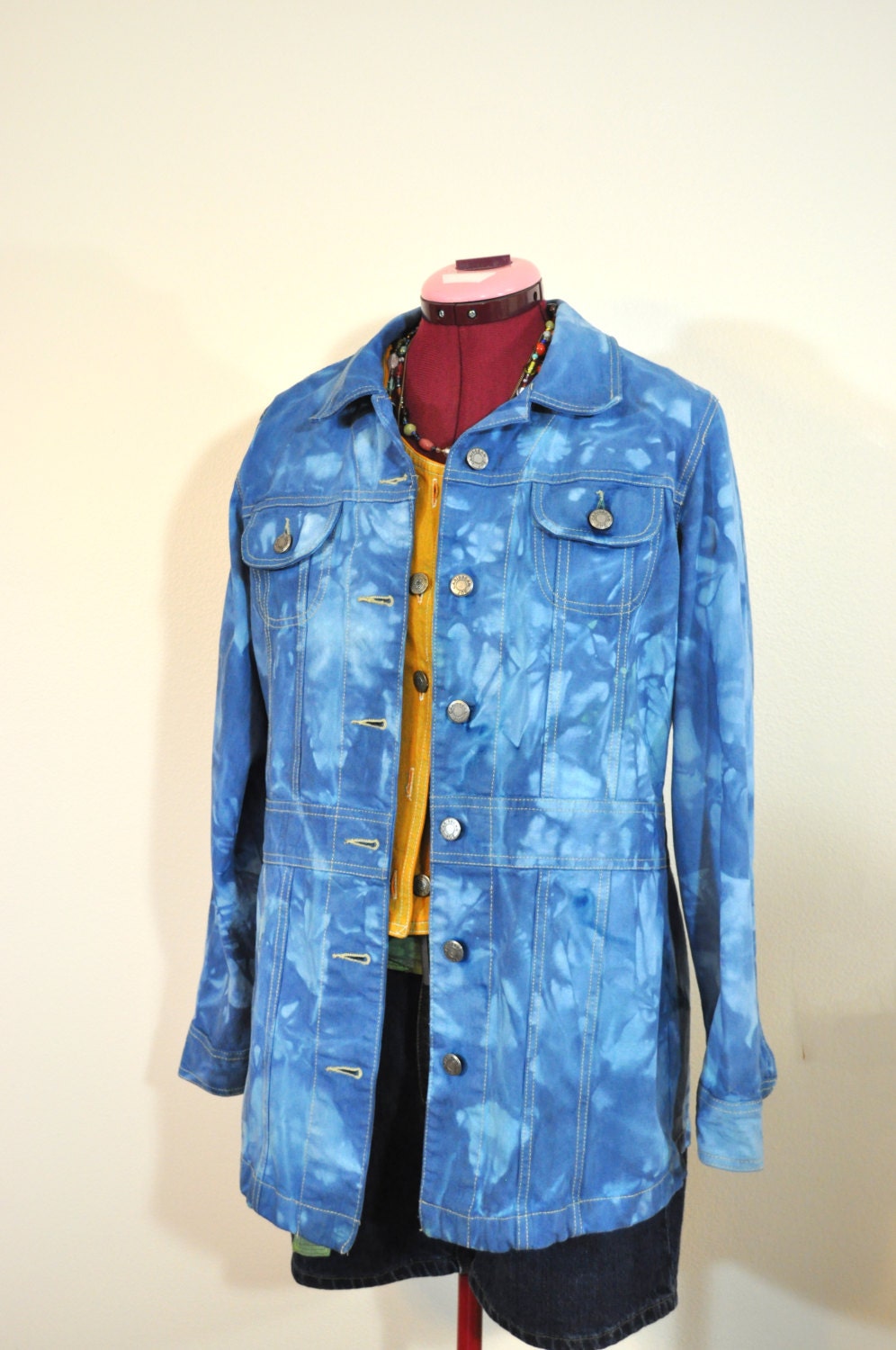 Blue Medium Denim JACKET Royal Blue Dyed Upcycled Caribbean